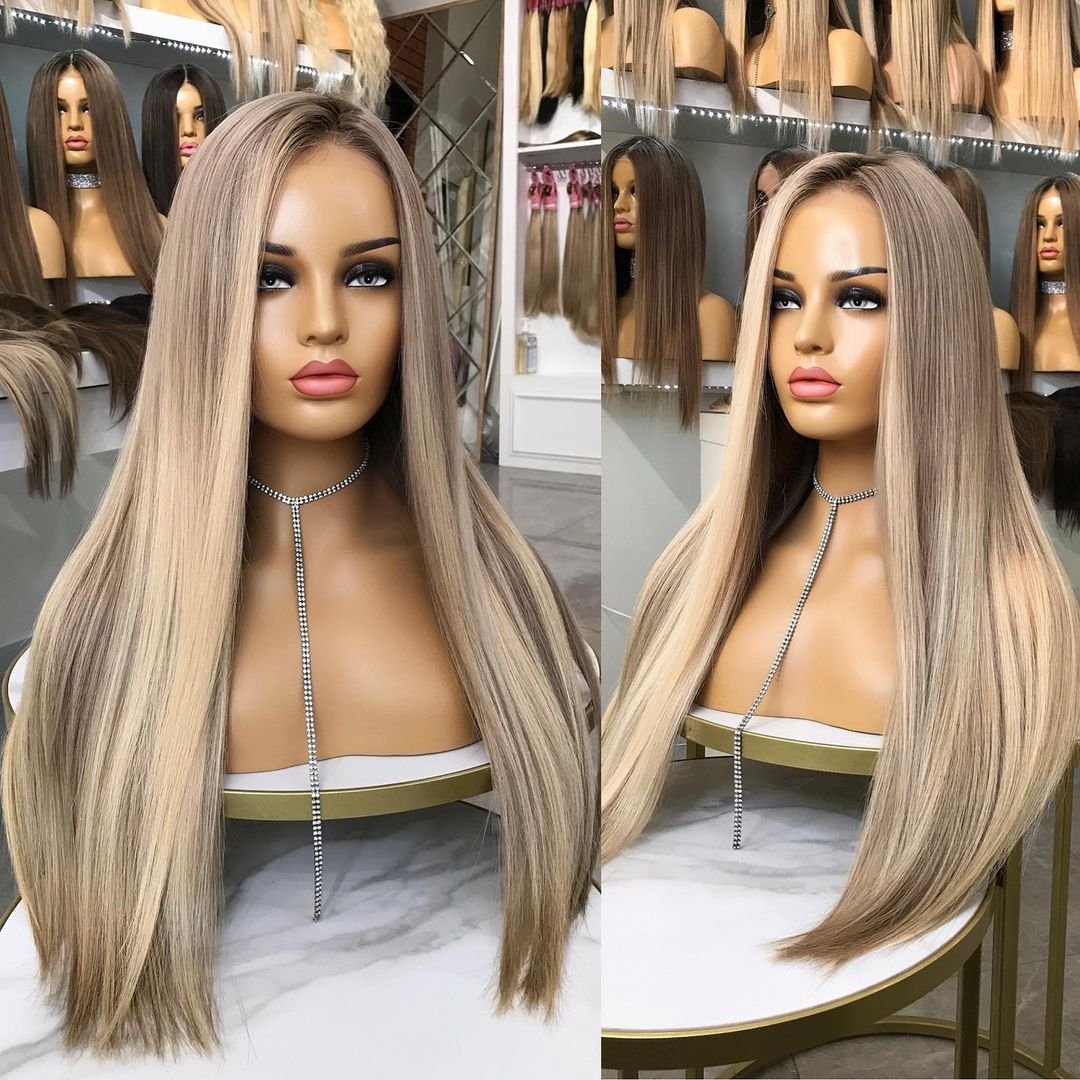 Kingdom Top-customized European Human Hair Jewish Wig Platinum Balayage Color Lace Front Wig For Women Hair Loss Treatment