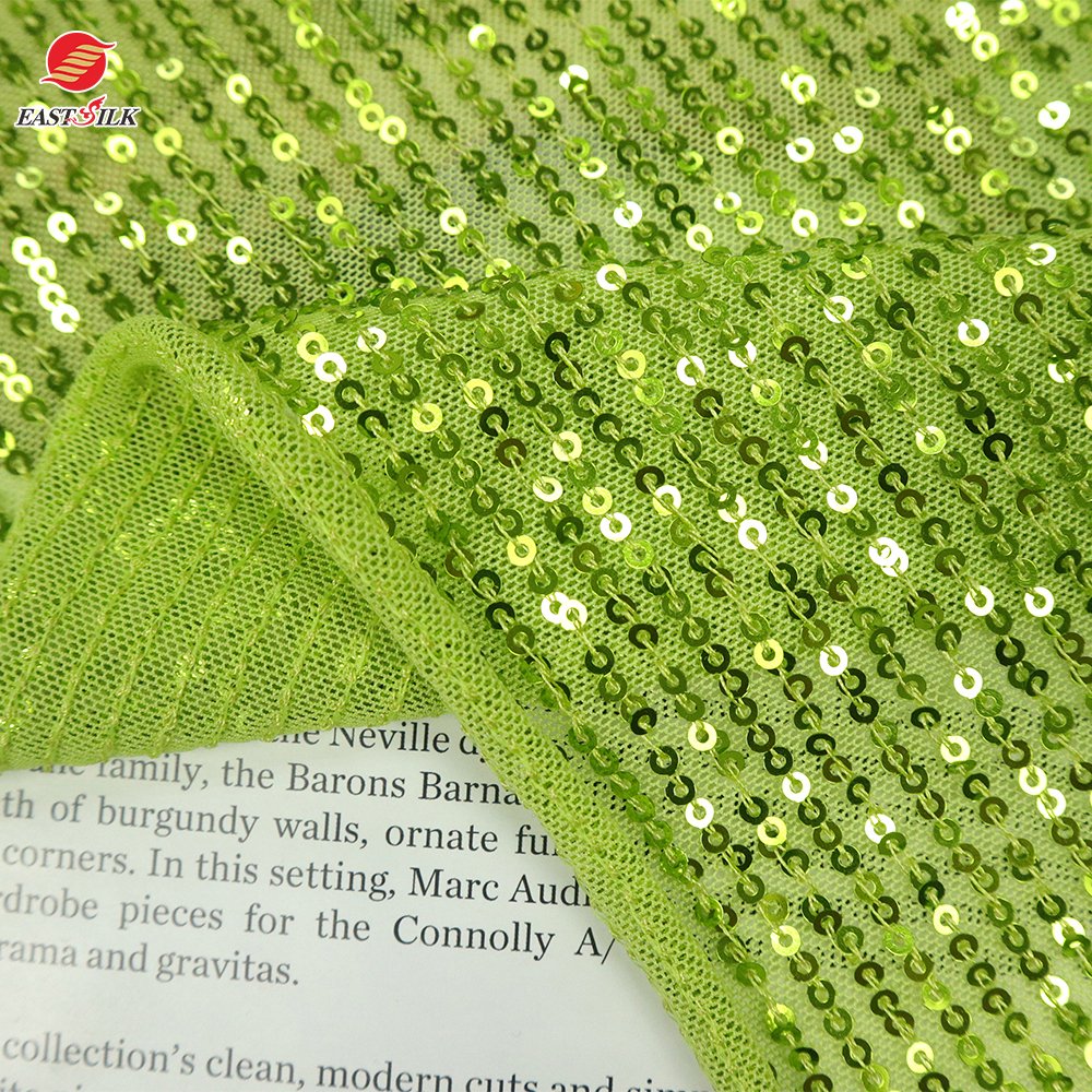 Hot selling Wholesale materials polyester colorful Round sequins embroidery mesh fabric for party dresses