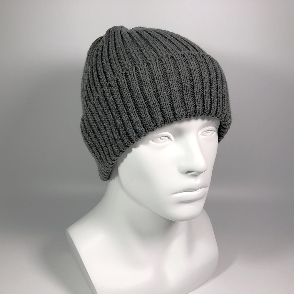 Premium custom beanie ribbed knit Unisex blank grey vintage toques with your own label Embroidered cuffed winter acrylic caps