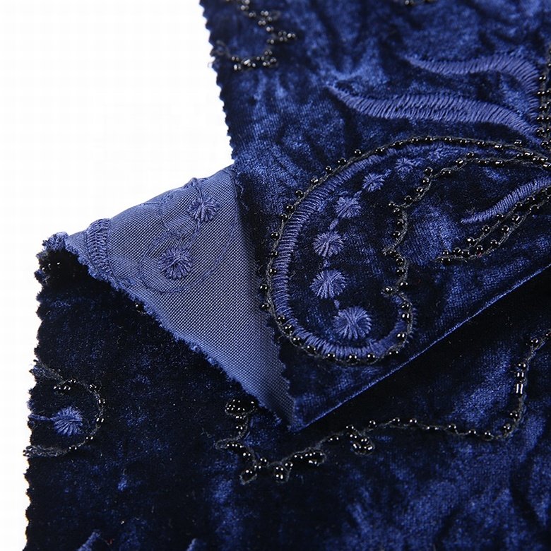 HA-15210C New embroidered woven soft velvet fabric roll for sale with all over beads