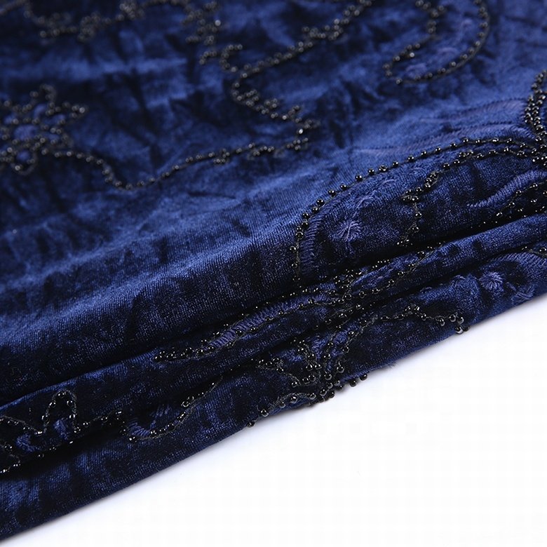 HA-15210C New embroidered woven soft velvet fabric roll for sale with all over beads