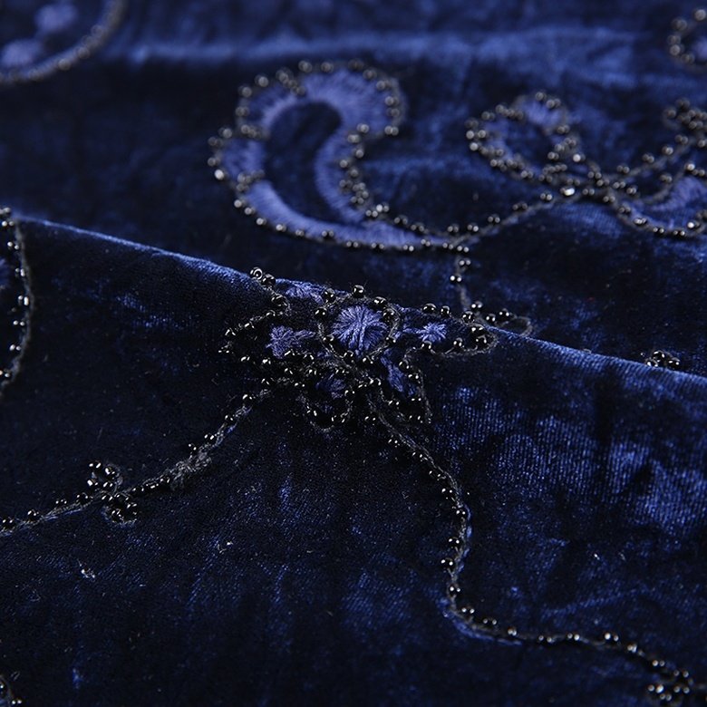 HA-15210C New embroidered woven soft velvet fabric roll for sale with all over beads
