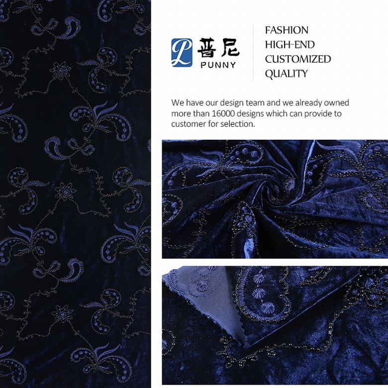 HA-15210C New embroidered woven soft velvet fabric roll for sale with all over beads