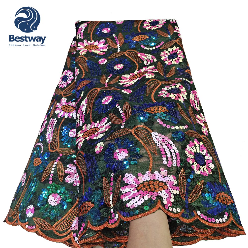 Bestway Nigeria Bridal Lace 2022 Sequins Chantilly Lace Fabric for Dress