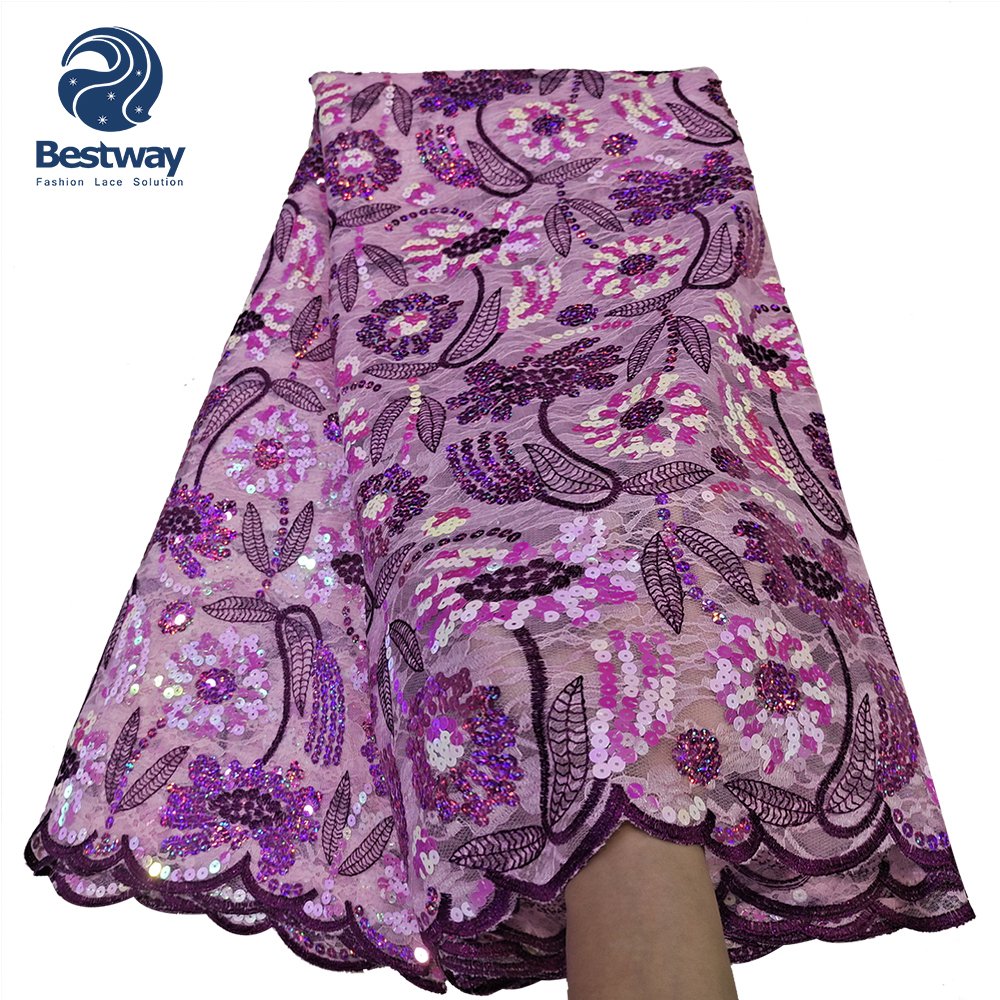 Bestway Nigeria Bridal Lace 2022 Sequins Chantilly Lace Fabric for Dress