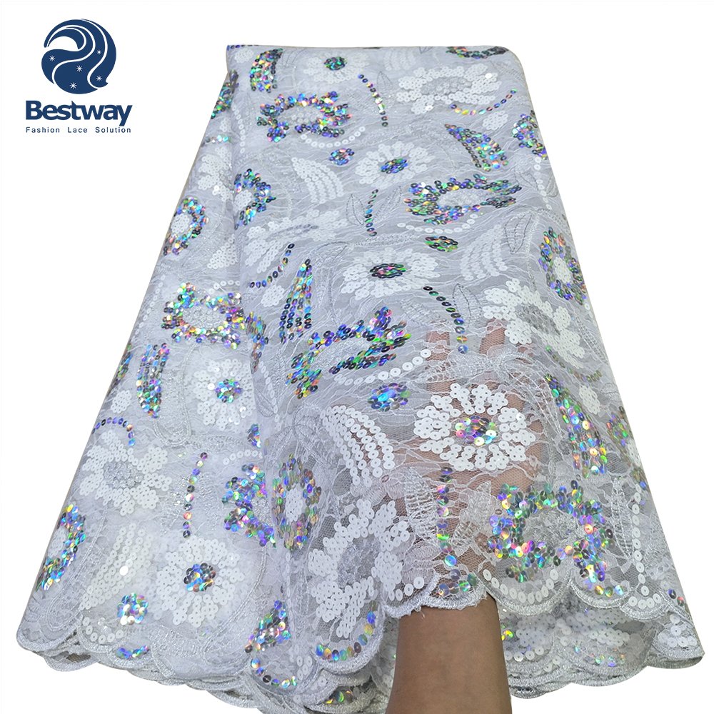 Bestway Nigeria Bridal Lace 2022 Sequins Chantilly Lace Fabric for Dress