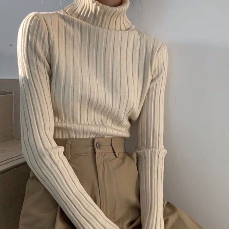 Factory wholesale women's clothes sweater winter solid color long sleeve slim knit turtleneck soft rib bottom pullover knitwear