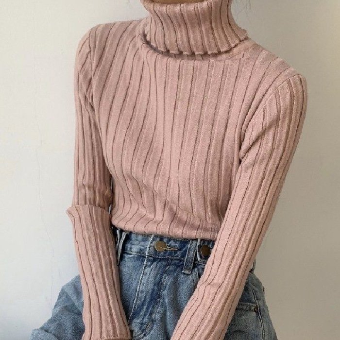 Factory wholesale women's clothes sweater winter solid color long sleeve slim knit turtleneck soft rib bottom pullover knitwear