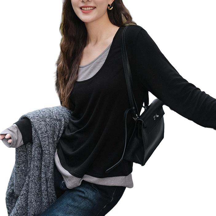Customizable Logo Printed Autumn Casual Top Long Sleeves Solid Color Pattern Knit Crew Neck Pilling Resistant Made Jersey Fabric