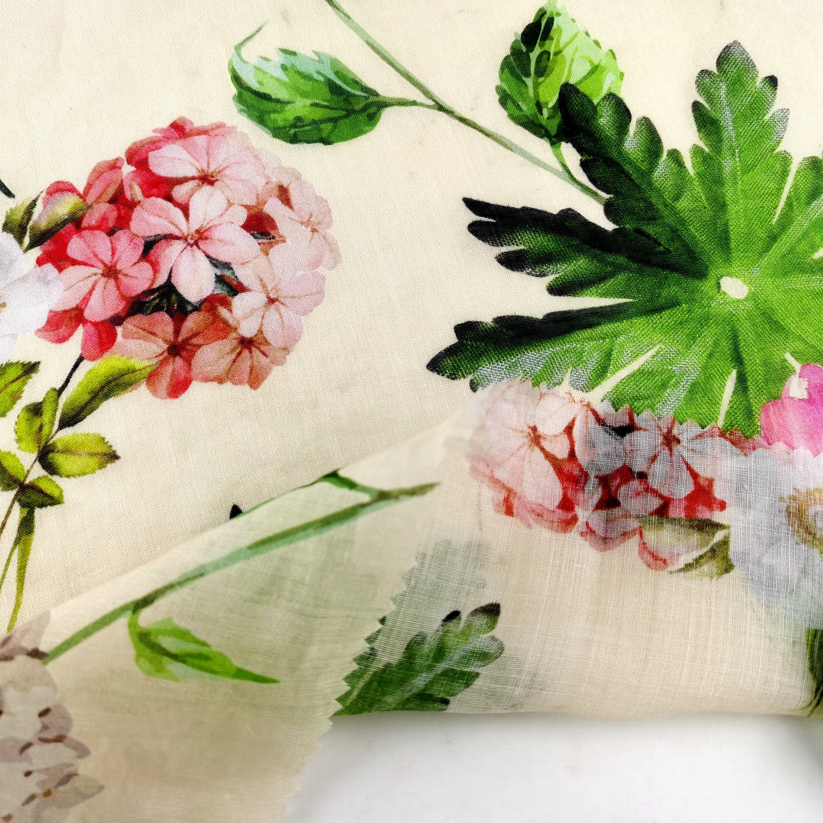 Custom big floral breathable 100% ramie fabric 60S digital printing pure linen fabric for lady's clothing