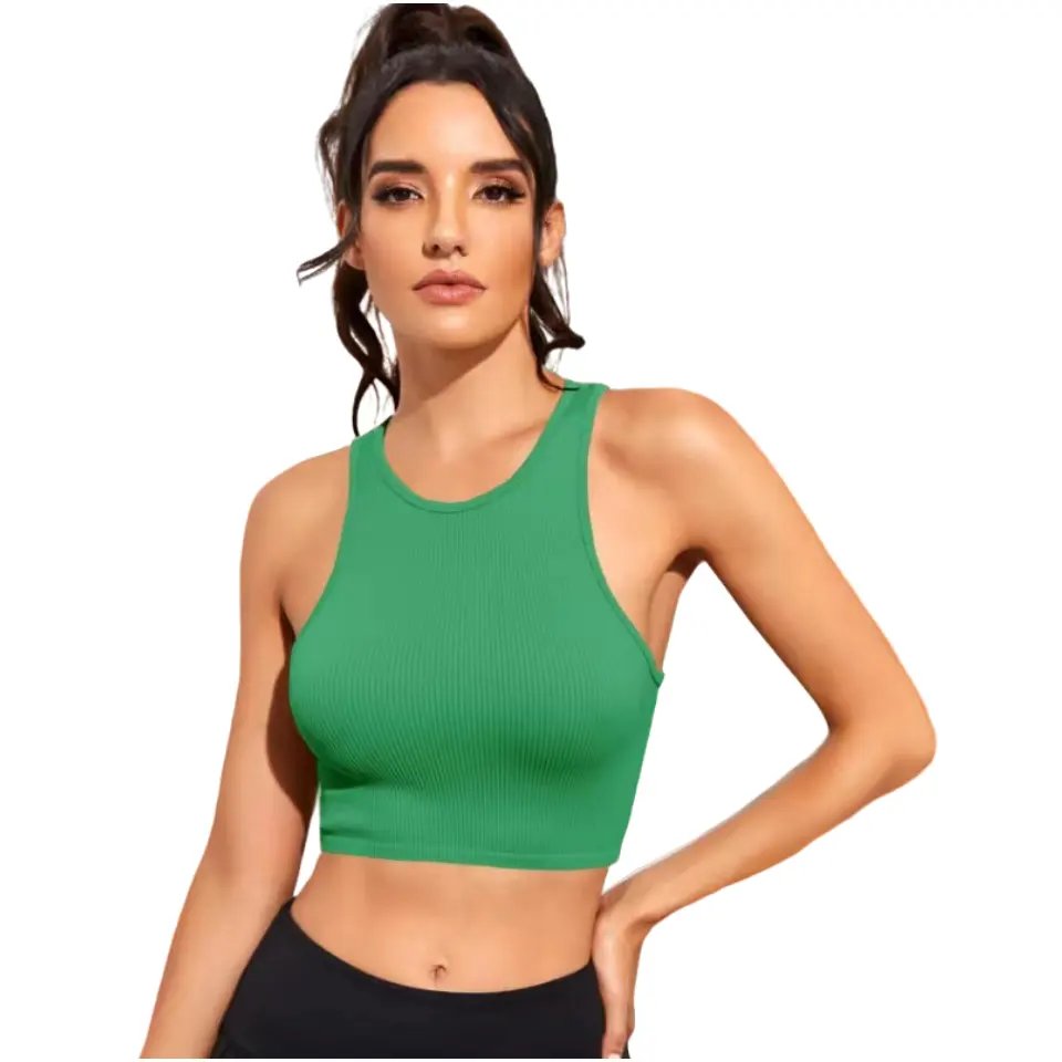 OEM Summer Cropped Women's Solid Color Tank Top Seamless Streetwear Stretch Rib Knit Sleeveless T-shirt Casual Tank Top Women