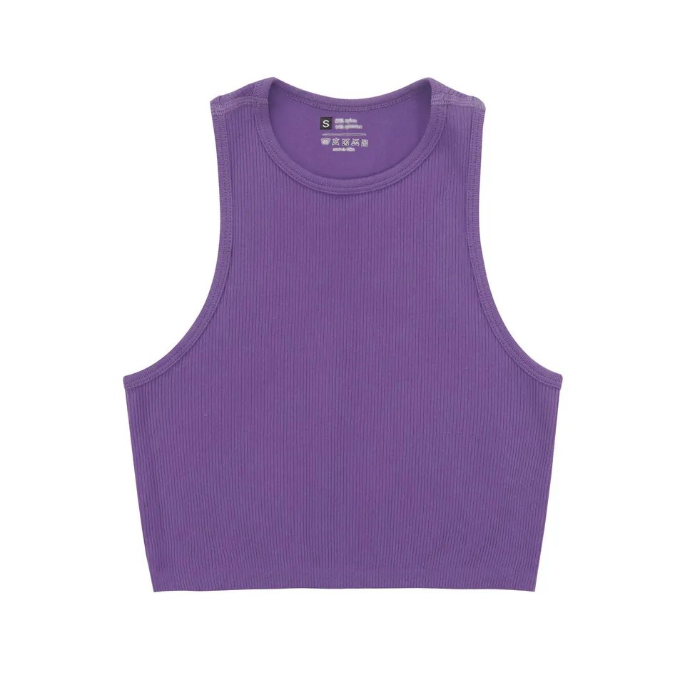 OEM Summer Cropped Women's Solid Color Tank Top Seamless Streetwear Stretch Rib Knit Sleeveless T-shirt Casual Tank Top Women