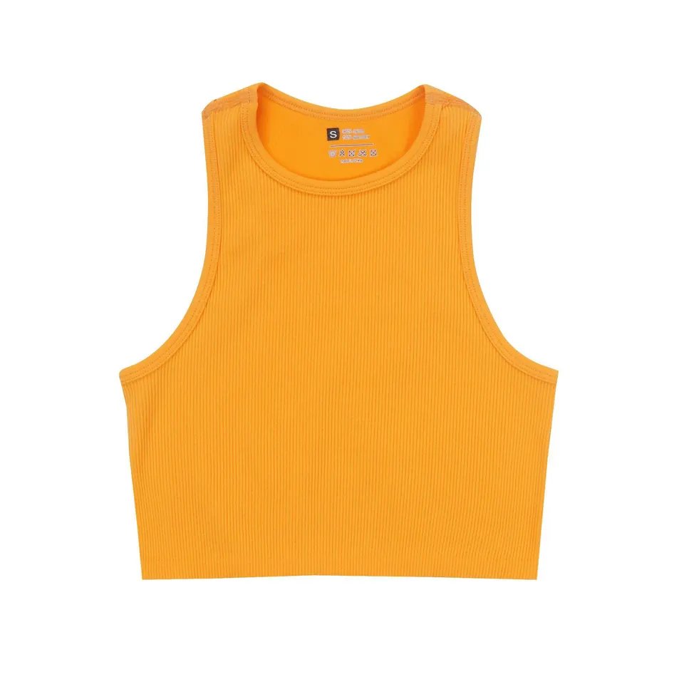 OEM Summer Cropped Women's Solid Color Tank Top Seamless Streetwear Stretch Rib Knit Sleeveless T-shirt Casual Tank Top Women