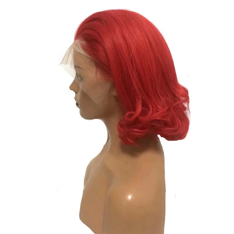 wholesale Best Selling Red Wavy Bob Human Hair Wig 13x4 Lace Frontal for African American