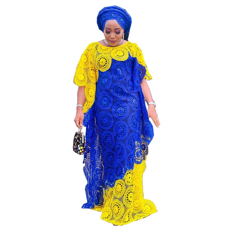 African Women Wear Free Size Embroidered Hollow Out Lace Dress Color Matching Loose Bat Sleeve Gown Long Skirt With Inner Dress