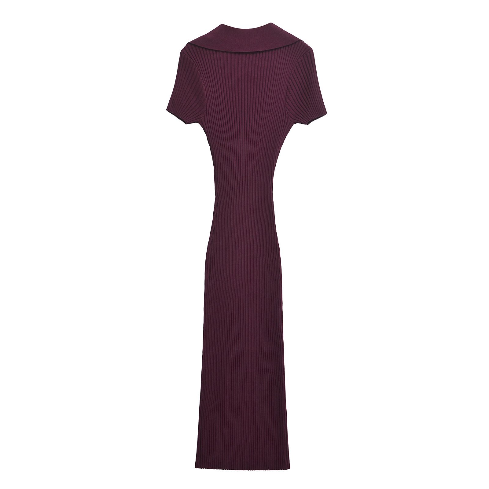 KAR&OT ZA 2024 autumn new women's slim fit ribbed knitted short-sleeved lapel long dress 3471104