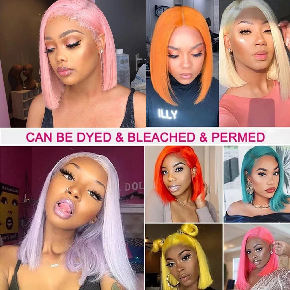 High Quality Brazilian Human Hair Frontal Wigs Blonde Color Transparent Lace Front Wig Black Women T Lace Bob Straight 613 Wig