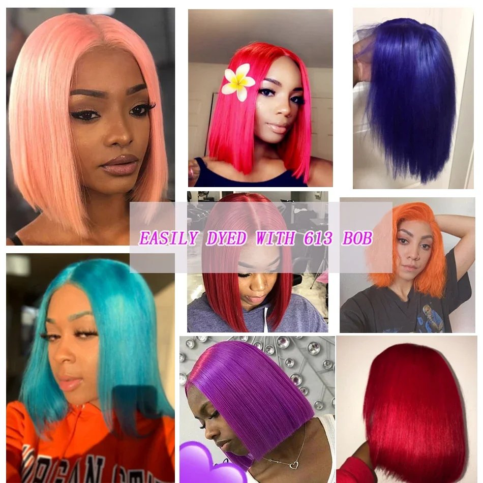 High Quality Brazilian Human Hair Frontal Wigs Blonde Color Transparent Lace Front Wig Black Women T Lace Bob Straight 613 Wig