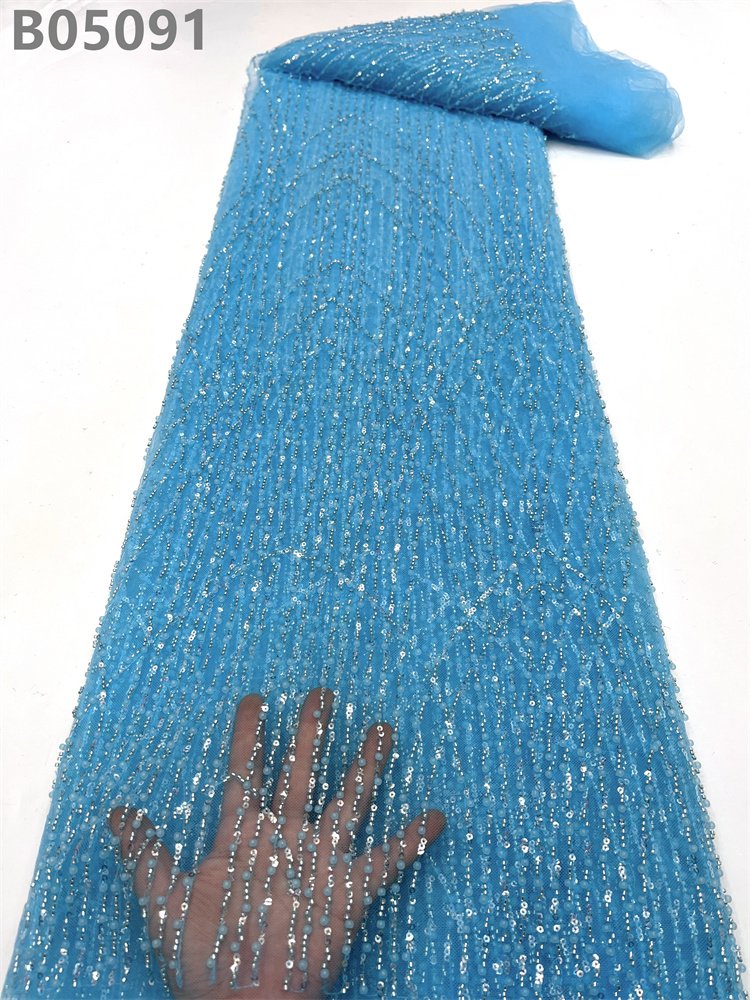 Hot Selling Glitter Gold Embroidery Lace Fabric Mesh Sequins Beads Lace Fabric For Evening Dresses