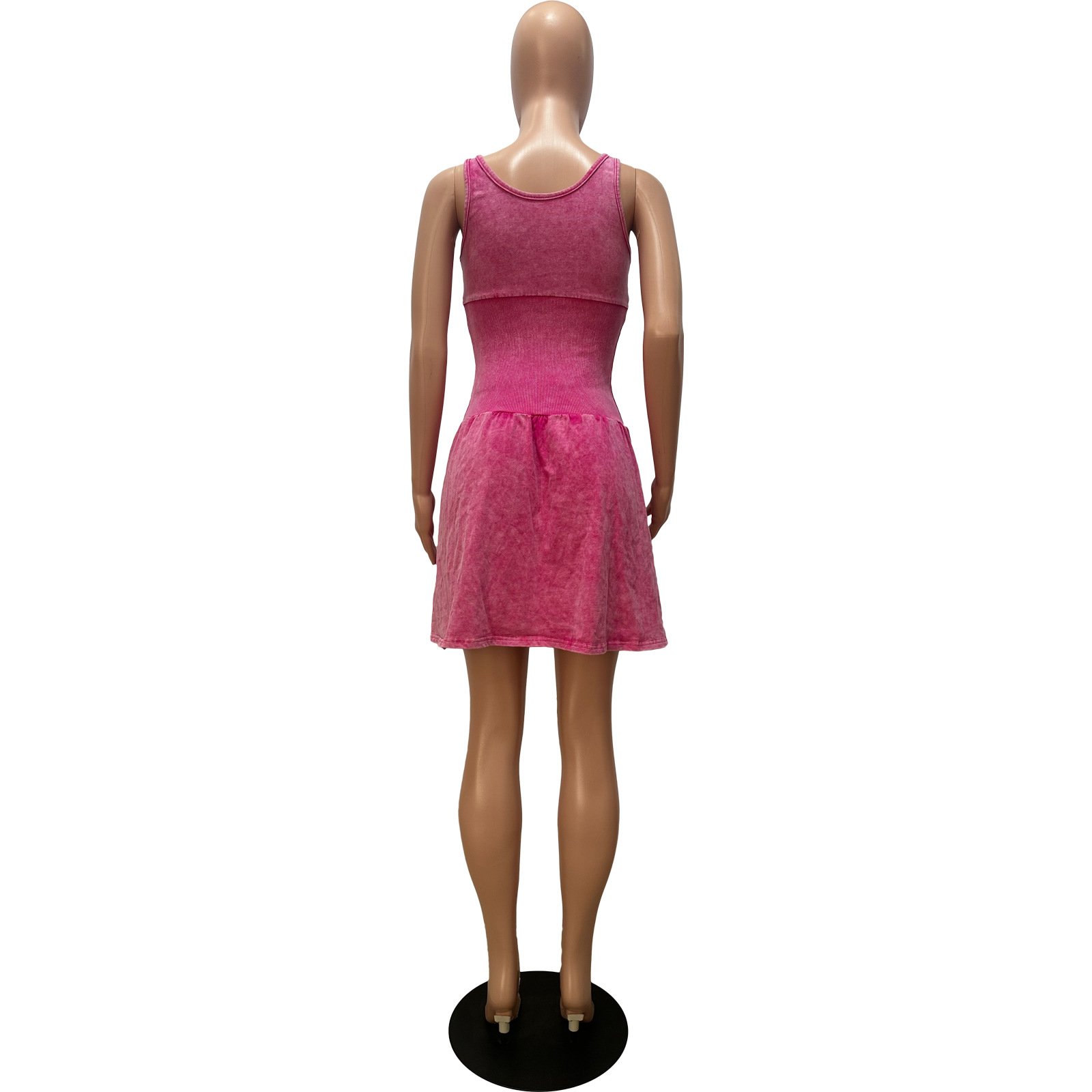 High quality Summer Vintage Acid Wash Sleeveless Spageheti Strap Ribbed Ruffles Mini Dress Women's Knitted Sexy Dress