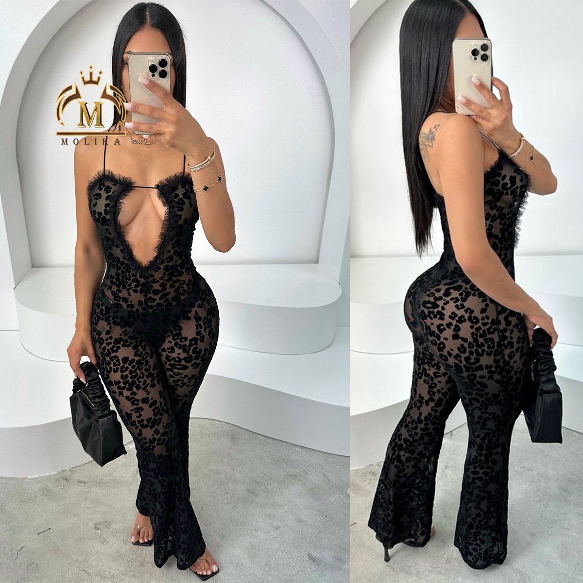 New Spring Fall Playsuits Sexy Leopard Mesh Patchwork Rompers Ladies One Piece Slim Black Bodycon Jumpsuits Bodysuits For Women