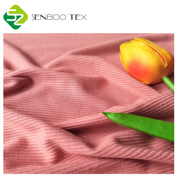 Organic Oeko-Tex Ribbed Bamboo Spandex Fabric Eco-Friendly Dyed Pattern Jersey Fabric for Women's Soft Pajamas and Sweatshirts
