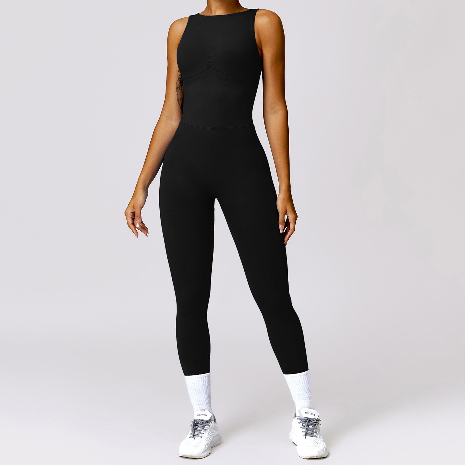 Oem Wholesale Women Ribbed Bodycon Jumpsuit Knitted Private Label One Piece Yoga Jumpsuits Women