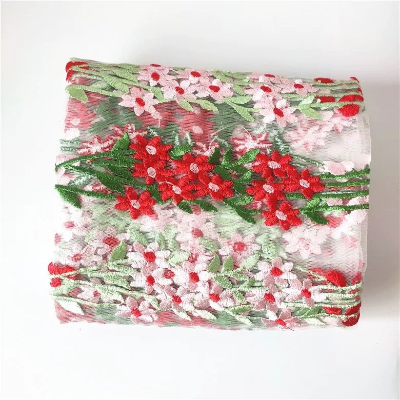 Factory Supplier Embroidery fabric sample machine embroidered floral bright flowers tulle lace fabrics with sequin and beads