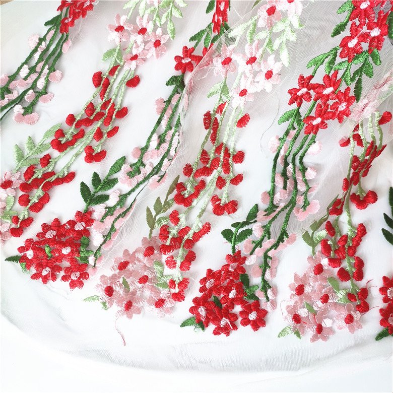 Factory Supplier Embroidery fabric sample machine embroidered floral bright flowers tulle lace fabrics with sequin and beads