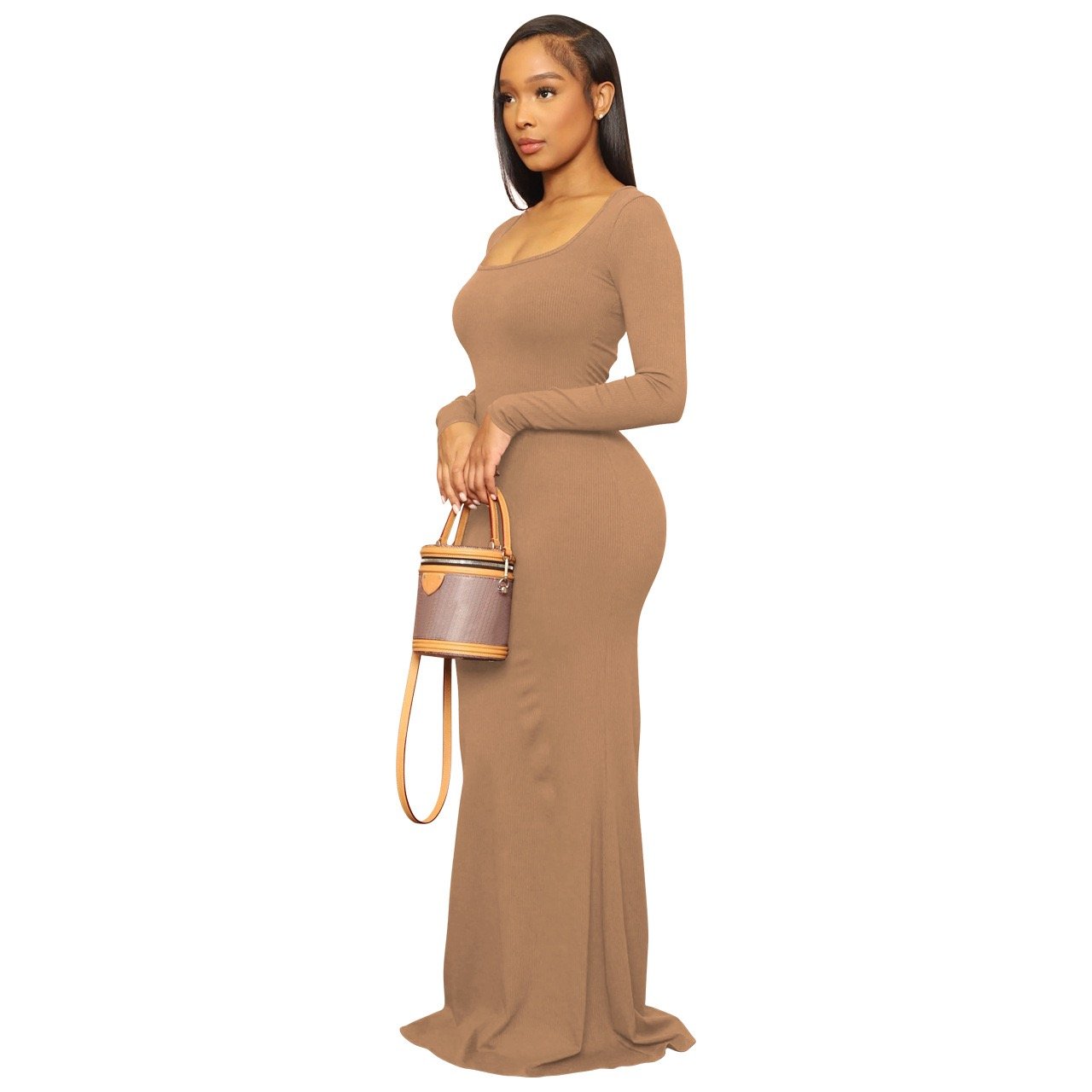 Wholesale Spring Fall women's clothing Elegant party rib knit casual A-line slim knit Women Maxi Bodycon Dress