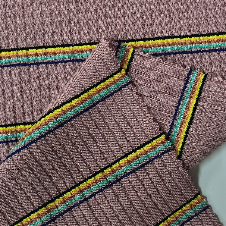 Factory custom knit vortex spinning 88.7%rayon 3.8%polyester 7.5%spandex yarn dye 4x2 rib fabric for fashion wear
