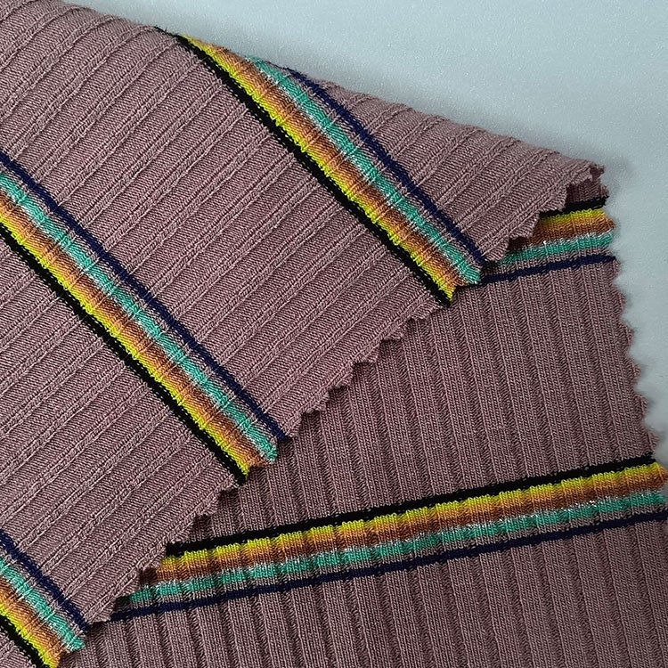Factory custom knit vortex spinning 88.7%rayon 3.8%polyester 7.5%spandex yarn dye 4x2 rib fabric for fashion wear