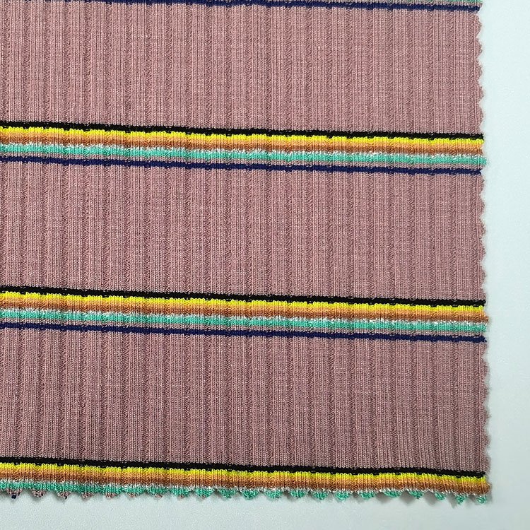 Factory custom knit vortex spinning 88.7%rayon 3.8%polyester 7.5%spandex yarn dye 4x2 rib fabric for fashion wear