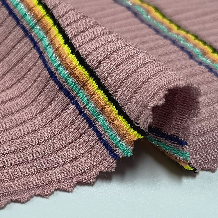 Factory custom knit vortex spinning 88.7%rayon 3.8%polyester 7.5%spandex yarn dye 4x2 rib fabric for fashion wear
