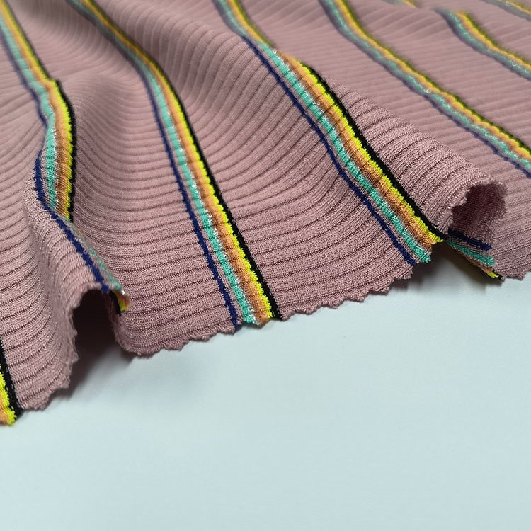 Factory custom knit vortex spinning 88.7%rayon 3.8%polyester 7.5%spandex yarn dye 4x2 rib fabric for fashion wear