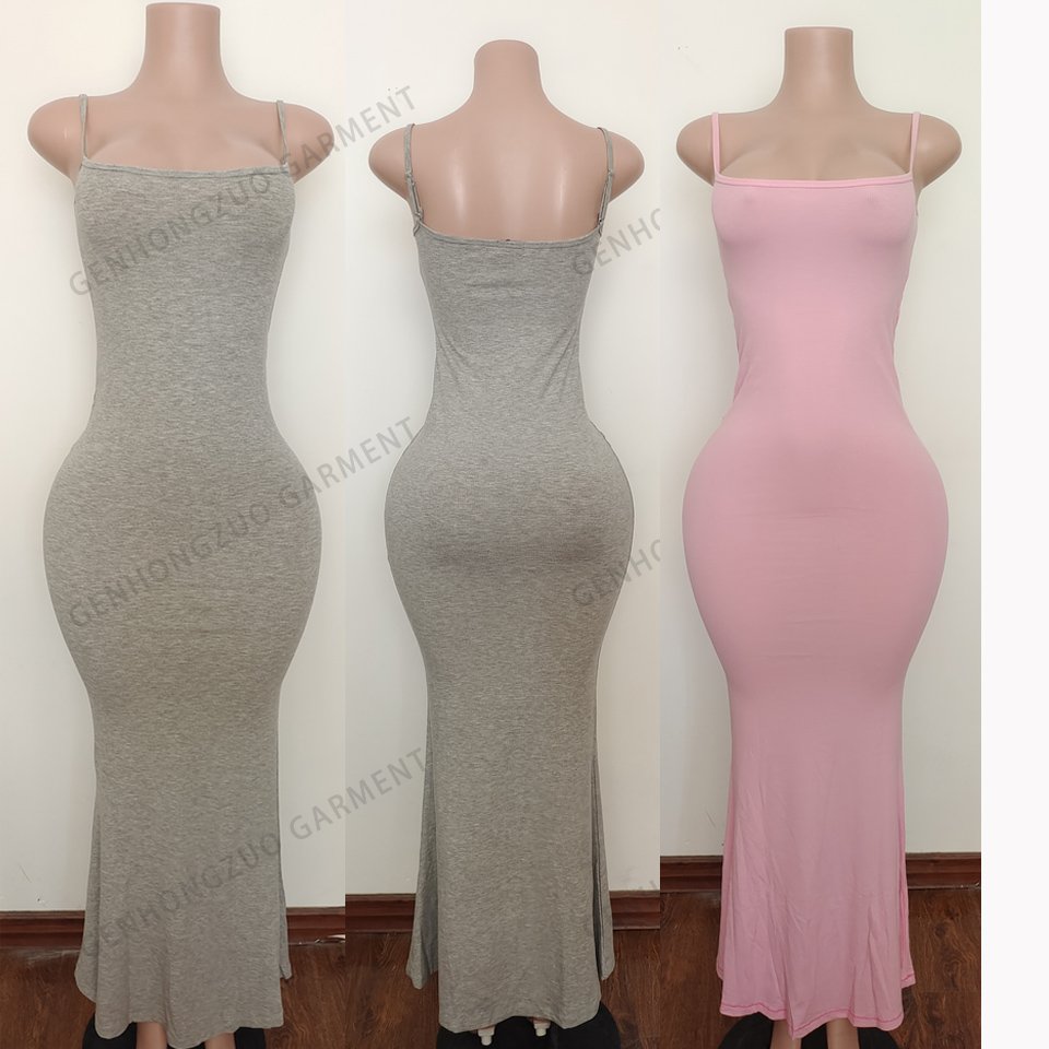 Custom Dress For Women Modal Cotton Ribbed Casual Dress Soft Lounge Square Neck Long Sleeve Bodycon Long Maxi Women's Dress