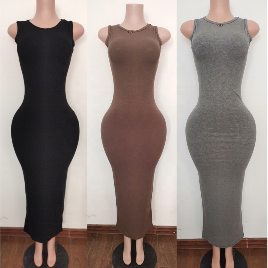 Custom Dress For Women Modal Cotton Ribbed Casual Dress Soft Lounge Square Neck Long Sleeve Bodycon Long Maxi Women's Dress
