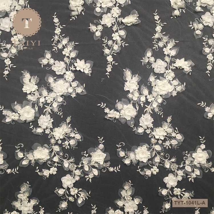 Luxury embroidery bridal lace fabric heavy handmade beads lace french tulle mesh lace fabrics for wedding