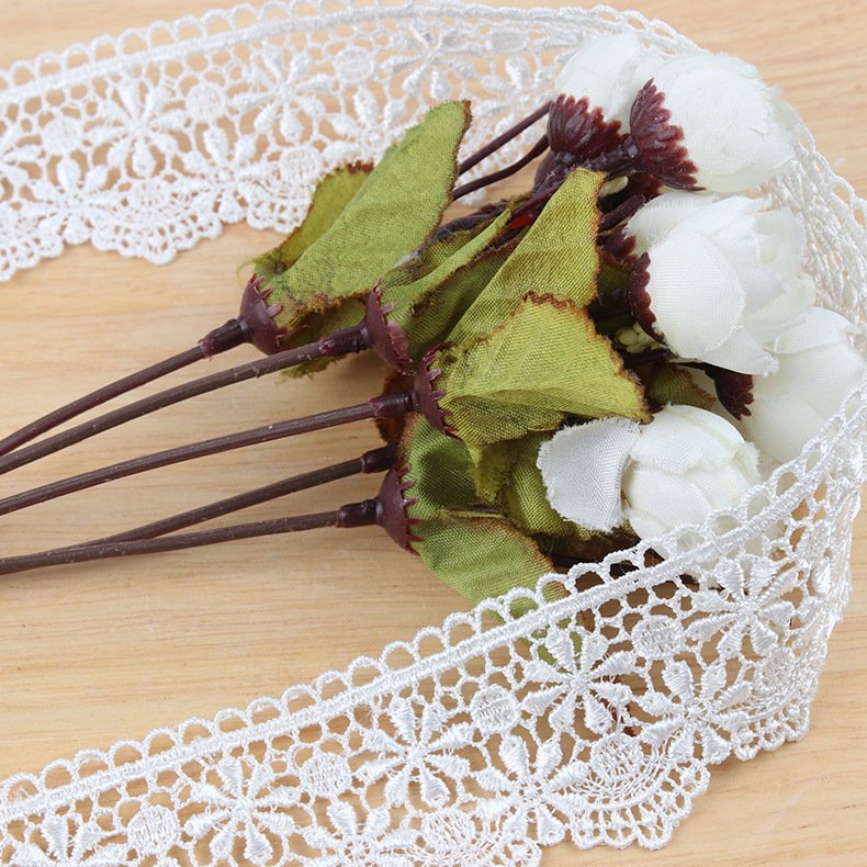 Yiwu factory embroidery white milk silk yards chemical embroidery lace fabric border lace trim fabric