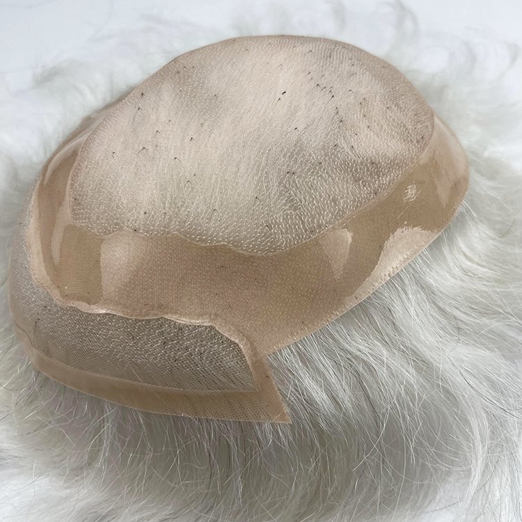Wholesale 100% Human Hair Wig Super Thin PU and Lace Base Durable and Breathable Toupee for Men