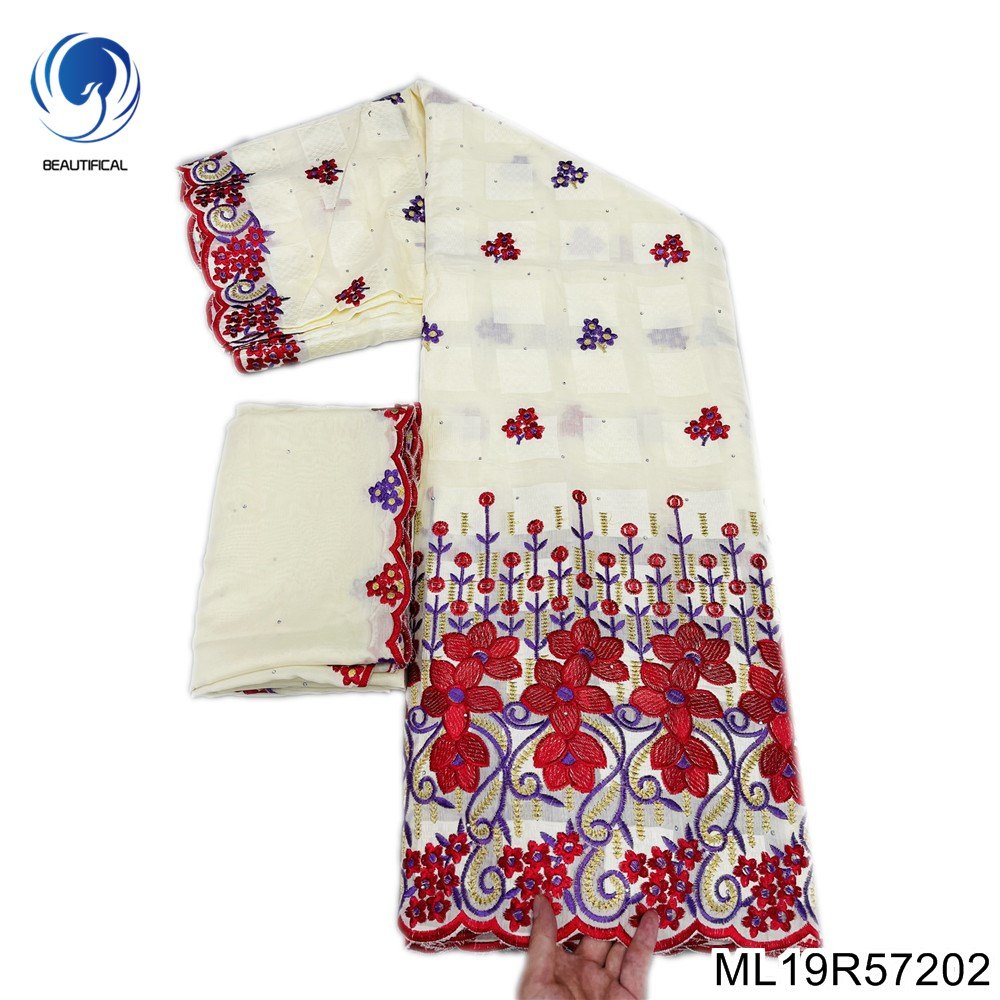 Beautifical cotton voile fabric classic nigerian dress lace fabric for party embroidery women rhinestones fabrics ML19R572