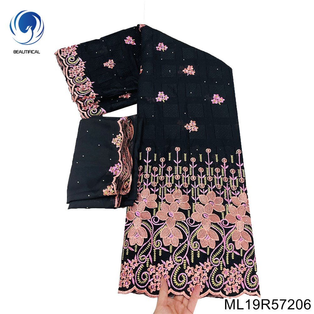 Beautifical cotton voile fabric classic nigerian dress lace fabric for party embroidery women rhinestones fabrics ML19R572