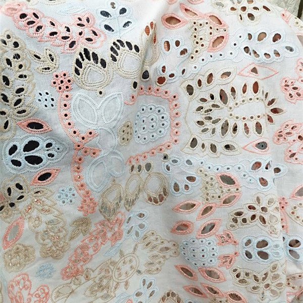 Hot Sell Beautiful Color Yarn Embroidery Designed Cotton Wedding Embroidery Lace Fabric
