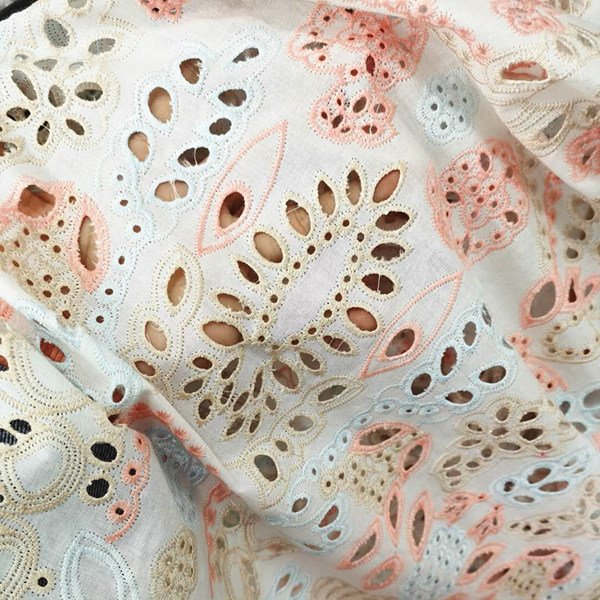 Hot Sell Beautiful Color Yarn Embroidery Designed Cotton Wedding Embroidery Lace Fabric