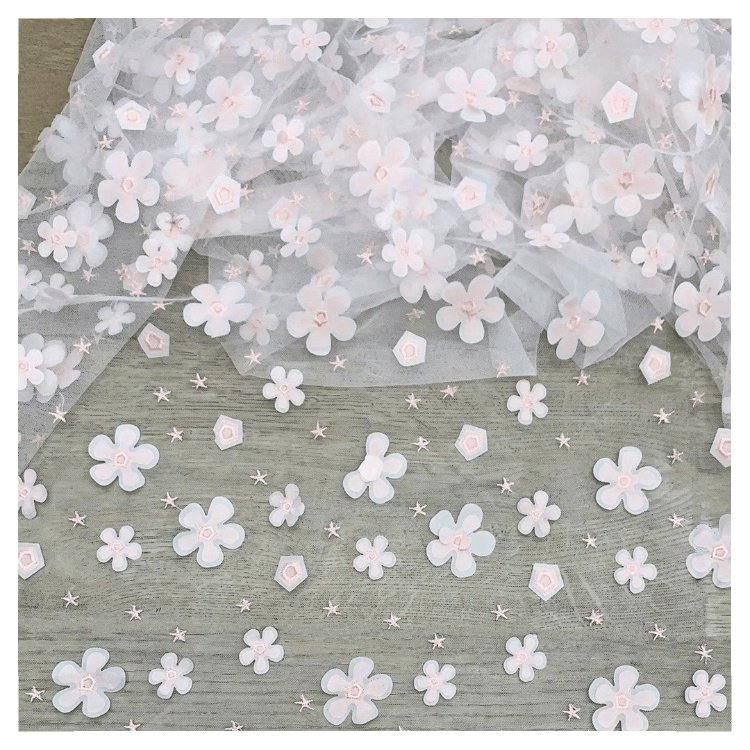White and Pink Lase Baby Guipure Material Kids Lace Flowers 3d Lace Net Embroidery Fabric Design