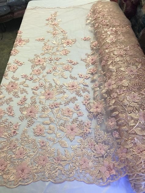 Embroidery Lace Fabric with Beads Beautiful French Heavy Work Embroidered Lace Fabric for Elegant Dress