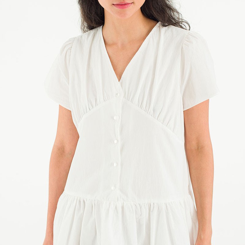 Garment manufacturing factory clothing V-neck button casual fashion solid color short-sleeved women's clothing