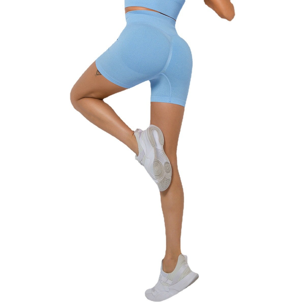 Wholesale women fitness gym solid knit rib seamless biker scrunch butt lifting high waist peach hip yoga shorts