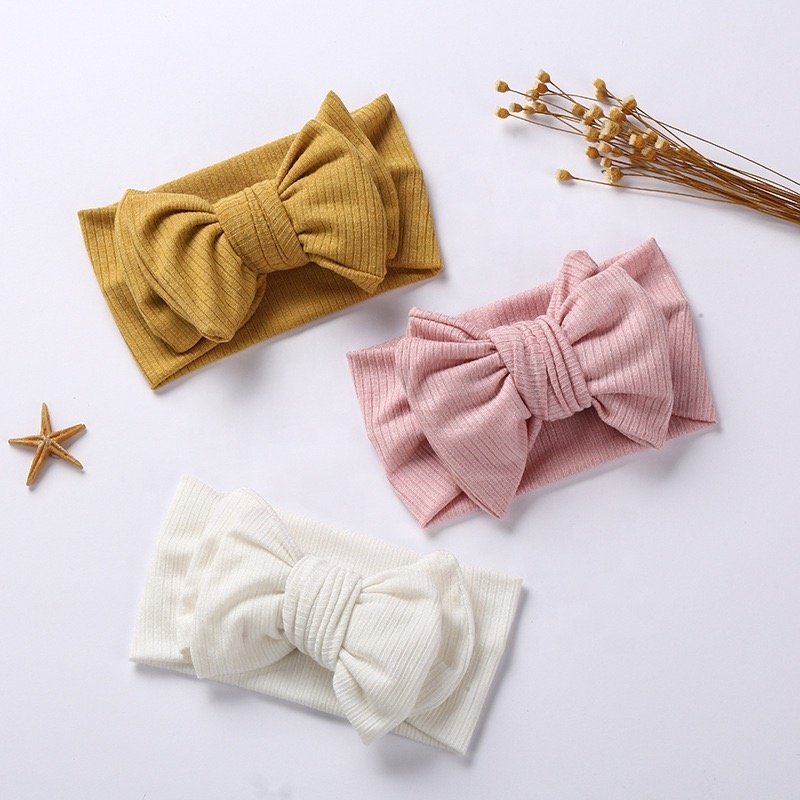 Ins Soft Beautiful Comfort Handmade t Striped Ribbed Cotton Knitted Oversized Double Layers Hair Accessories Hairband