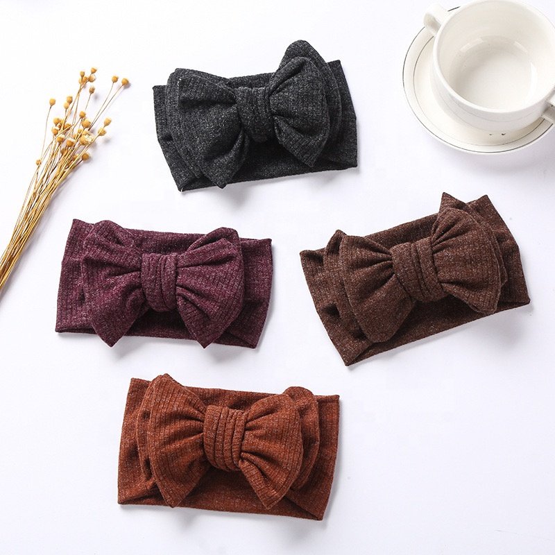Ins Soft Beautiful Comfort Handmade t Striped Ribbed Cotton Knitted Oversized Double Layers Hair Accessories Hairband